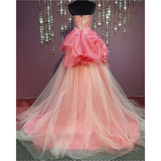 Tulle Low-cut Pink Ballgown Evening Dress