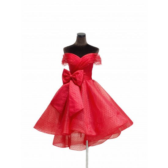 Off Shoulder Little Red Prom Dress with Irregular Hem