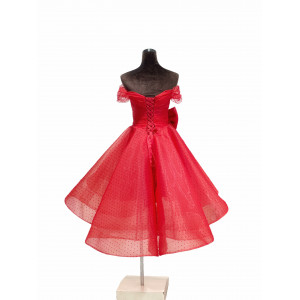 Off Shoulder Little Red Prom Dress with Irregular Hem