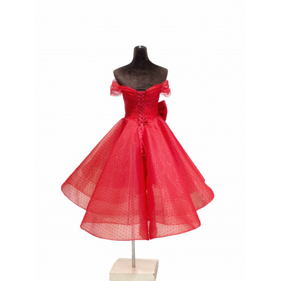 Off Shoulder Little Red Prom Dress with Irregular Hem