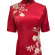 Short Sleeve Red Bridal Qipao with Golden Floral Applique