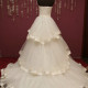Low cut Layered Ballgown Wedding Dress with Lace Bodice